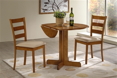 3 Piece Dining Set. 36" Drop Leaf Table with Two Chairs All Light Oak